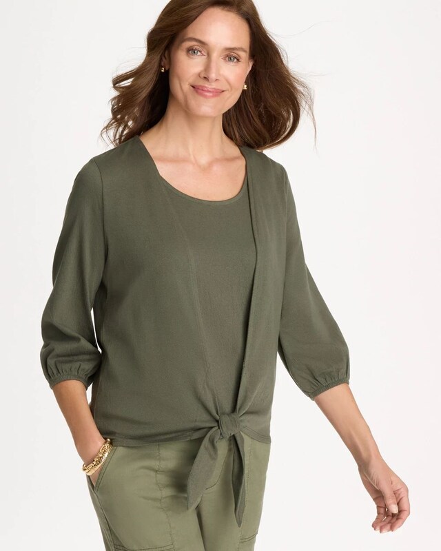 Knit Gauze Tie-Front Cardigan - image 1